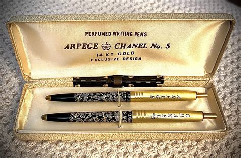 chanel no 5 arpege 14k gold accented pen set|Chanel no 5 pen set.